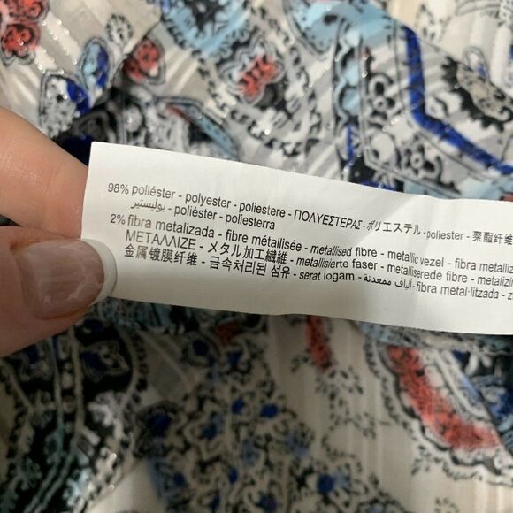 zara womens blue red white long sleeve V Neck midi paisley bohemian dress xs - Picture 6 of 6